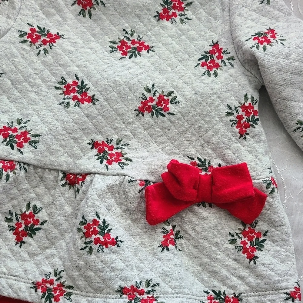Carters Christmas Girl 12 Month Floral Quilted Top and Red Leggings Set Girly